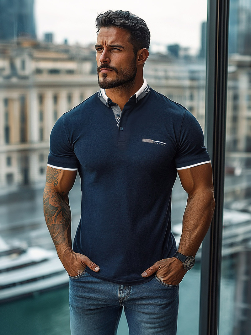 Koszulka męska polo granatowa OZONEE O/M2816