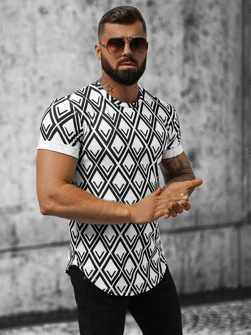 T-Shirt męski biało-czarny OZONEE O/P1048