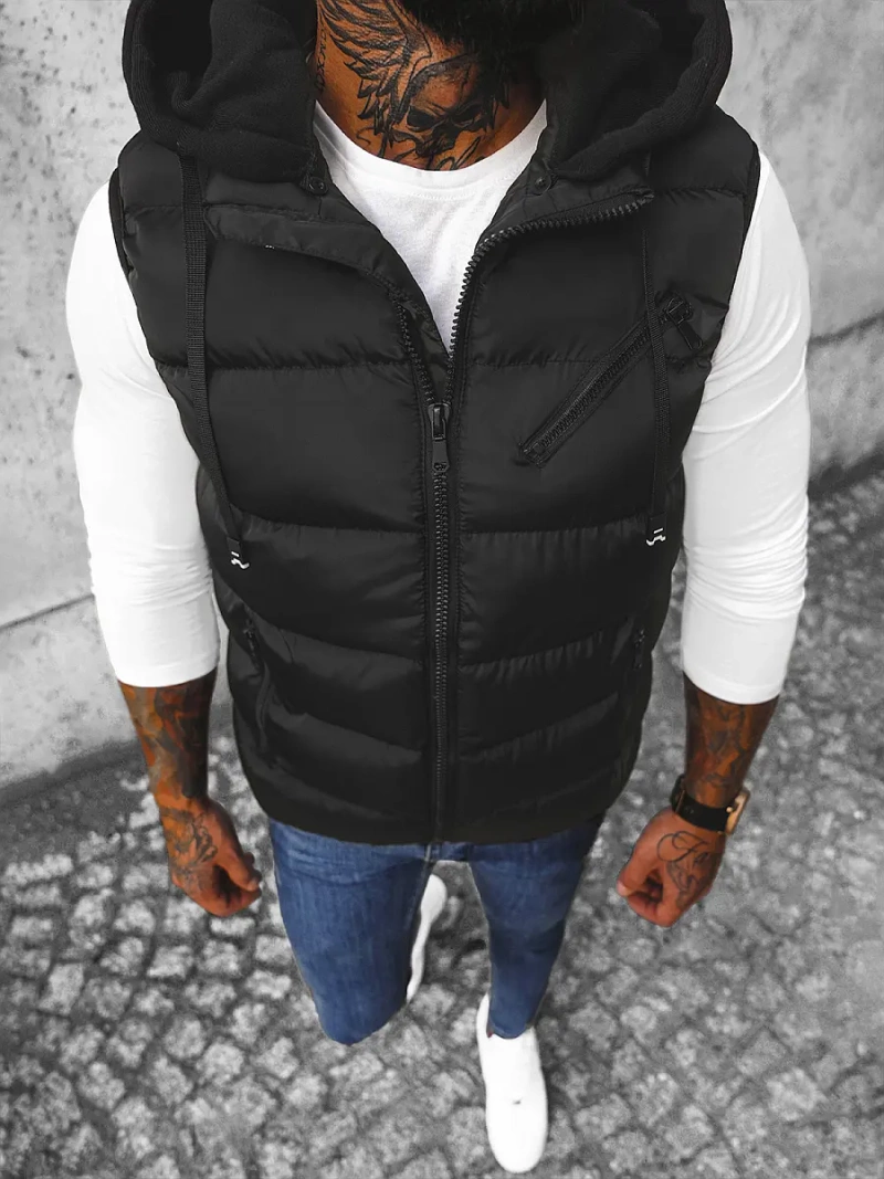 Kamizelka męska pikowana z kapturem czarna OZONEE N/7126