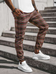 Spodnie męskie chino joggery w kratę kolorowe OZONEE DJ/2284/22Z