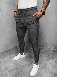 Spodnie męskie chino materiałowe w kratę grafitowe OZONEE DJ/2304/22