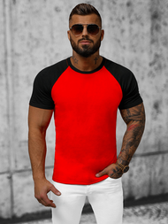 T-shirt męski czerwono-czarny OZONEE JS/8T82/8Z