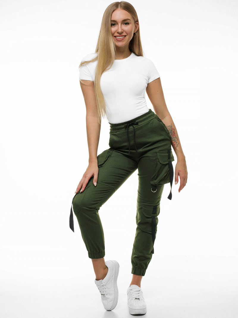 Spodnie damskie chino joggery khaki OZONEE O/8054