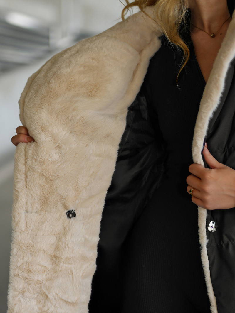 Płaszcz zimowy damski pikowany czarno-biały OZONEE JS/16M9168/392B