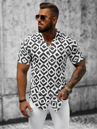 Koszula męska z krótkim rękawem biało-czarna OZONEE E/1400/26Z