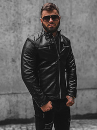 Чоловіча шкіряна куртка Чорна OZONEE JS/11Z8003Z