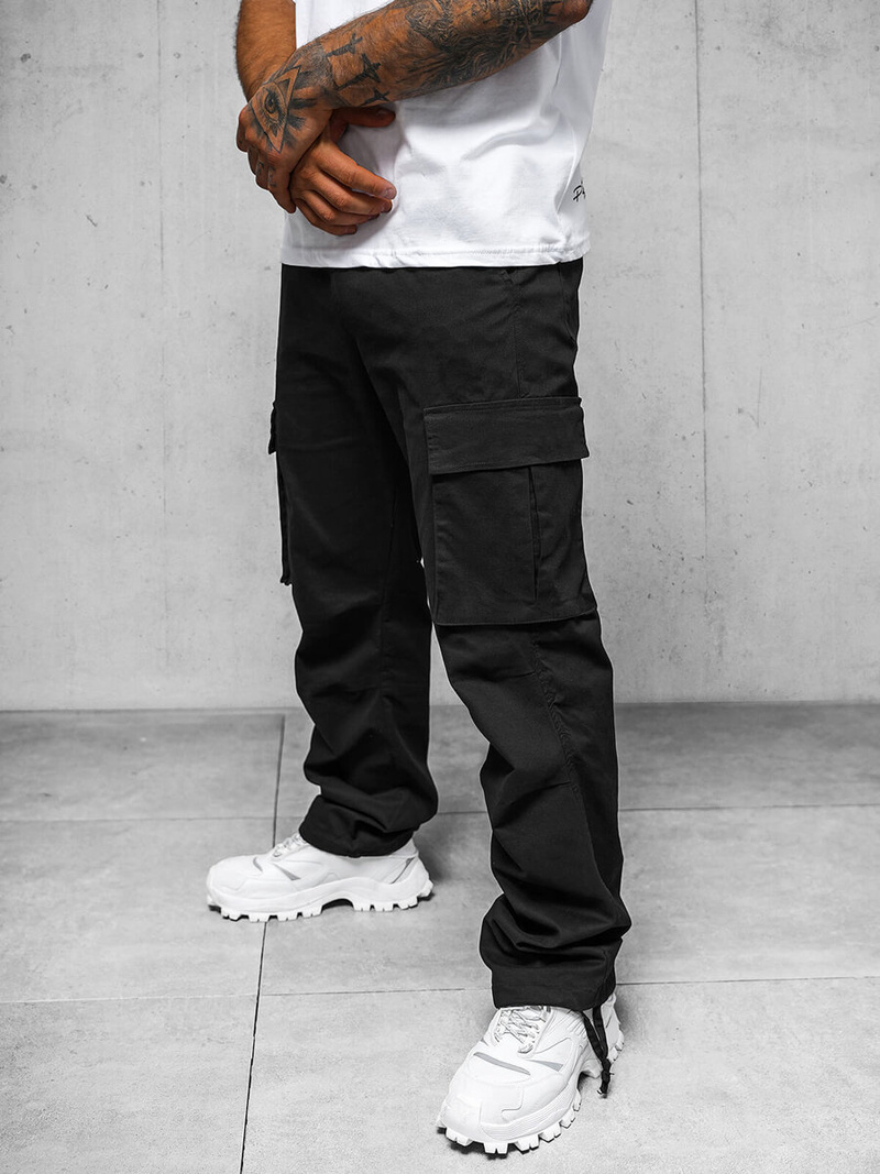 Spodnie męskie cargo wide leg czarne OZONEE O/G3179Z