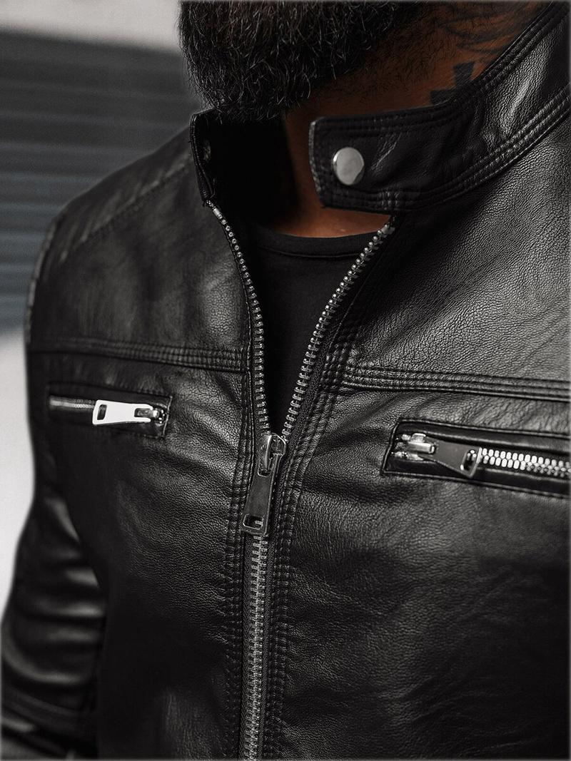 Kurtka skórzana męska czarna OZONEE JS/11Z8053