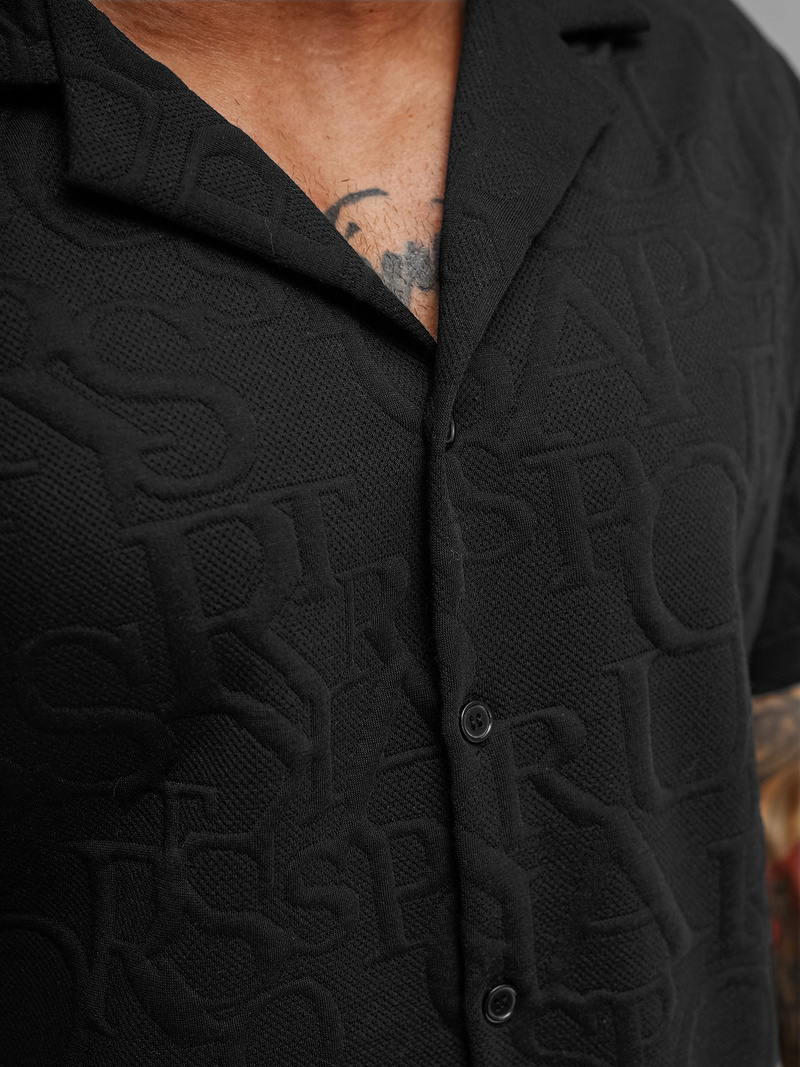 Koszula męska z krótkim rękawem czarna OZONEE O/B2256