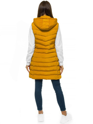 Kamizelka damska długa pikowana z kapturem camelowa OZONEE N/6811/4