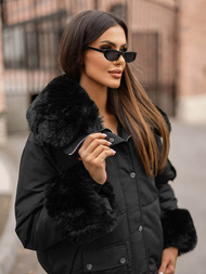 Kurtka zimowa damska z futerkiem czarna OZONEE O/H833