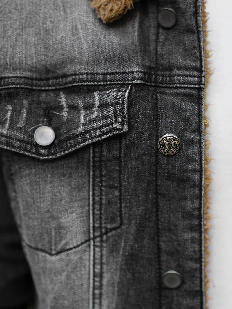 Kurtka męska jeansowa sherpa czarna OZONEE NB/MJ520NZ