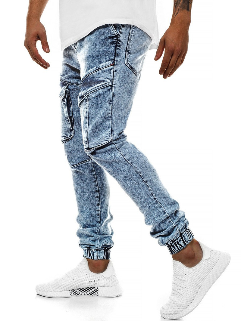 Spodnie jeans jogger męskie jasno-niebieskie OZONEE G/1067
