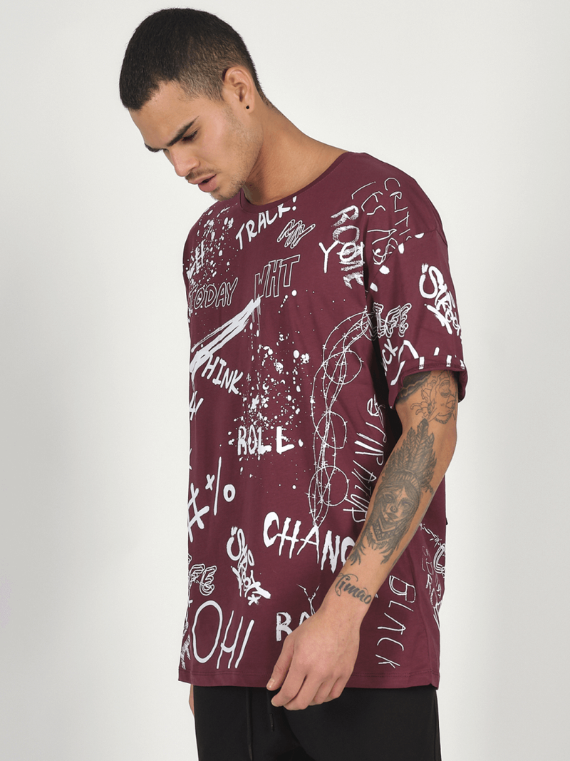 T-Shirt męski z nadrukiem bordowy OZONEE MR/21530