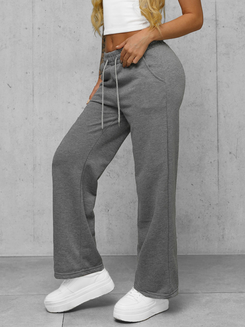 Spodnie dresowe damskie z szeroką nogawką grafitowe OZONEE JS/92K503/5