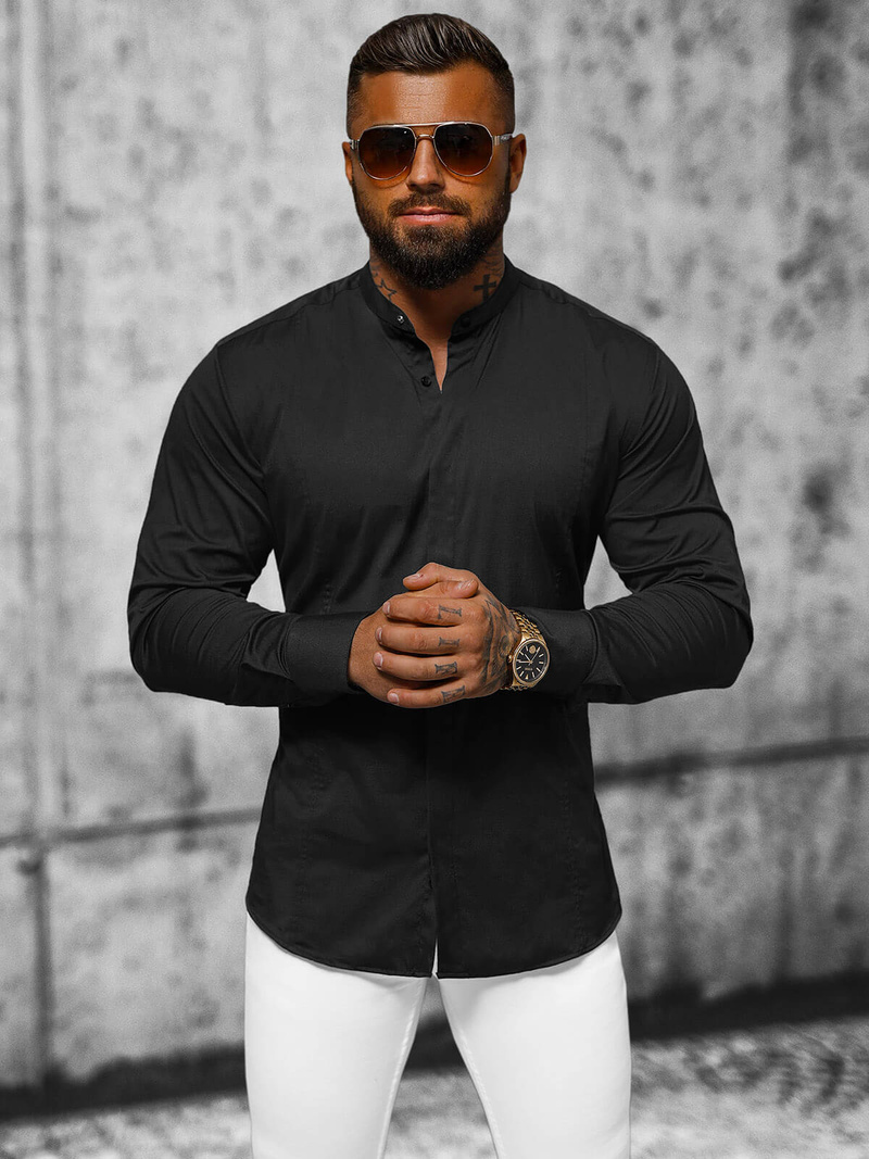 Класична сорочка чоловіча чорна OZONEE O/V73