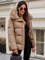 Kurtka zimowa damska z futerkiem camelowa OZONEE JS/5M3256/84