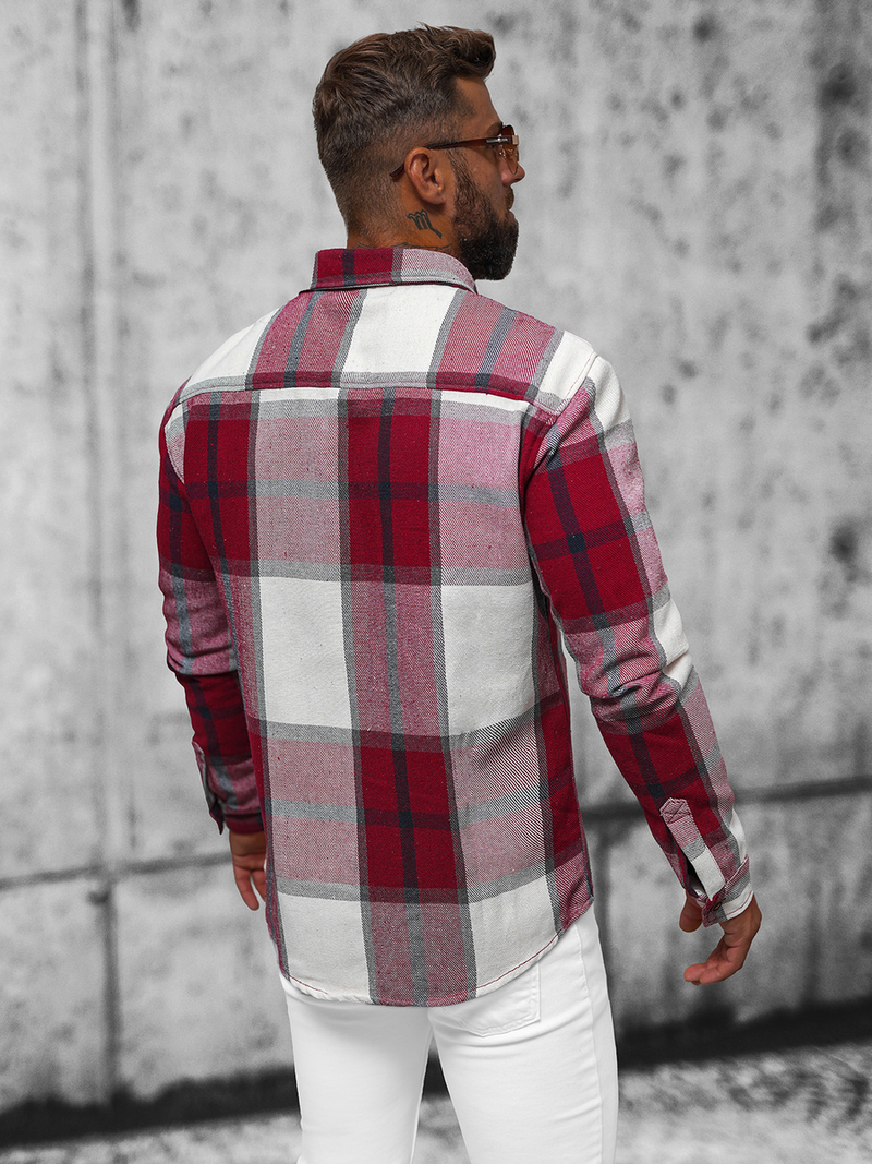 Koszula flanelowa męska bordowa OZONEE NB/MC727R