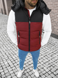 Kamizelka męska pikowana z kapturem bordowo-czarna OZONEE JS/M1189/1