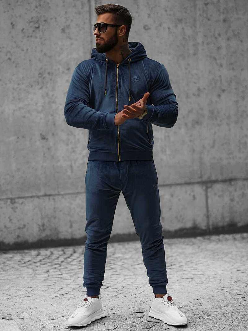 Komplet dresowy męski welurowy granatowy OZONEE O/12128Z