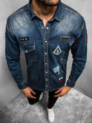 Koszula męska jeansowa ciemno-niebieska OZONEE O/5815Z