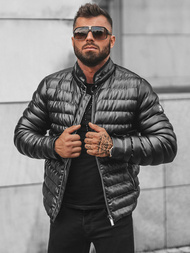 Kurtka zimowa skórzana męska czarna OZONEE O/9025Z