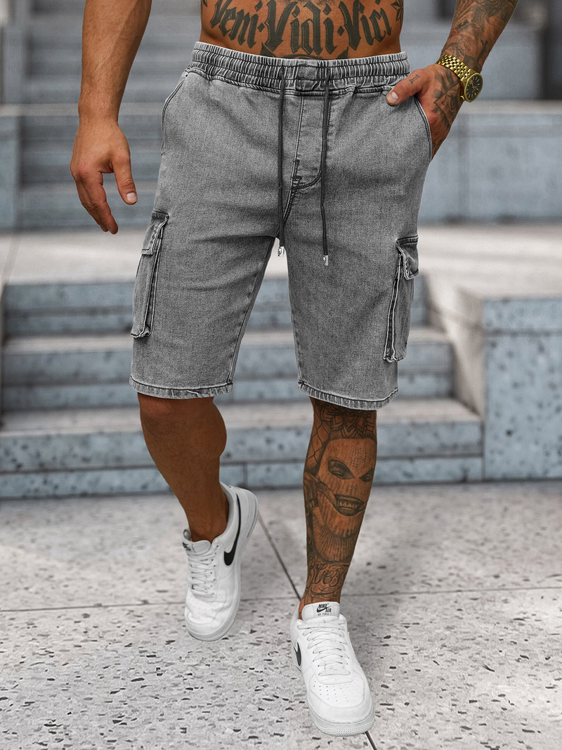 Spodenki męskie jeansowe cargo szare OZONEE NB/MP0313GC