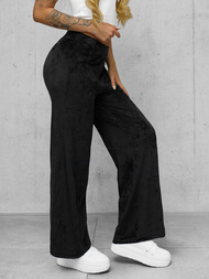 Spodnie damskie welurowe z szeroką nogawką czarne OZONEE JS/92K531/3