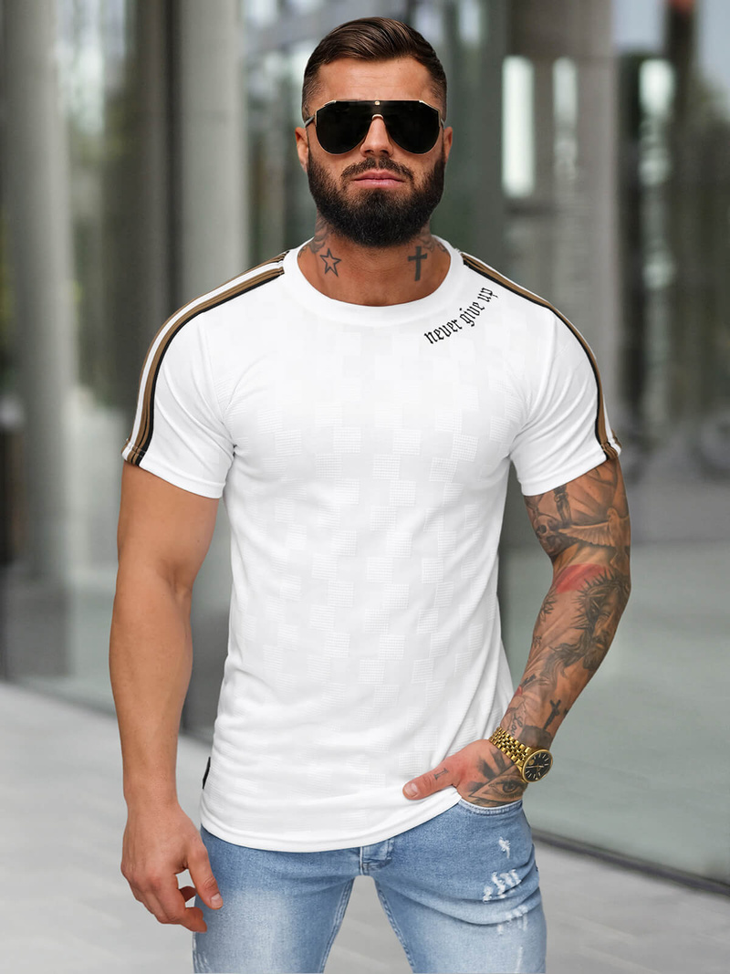 T-shirt męski slim fit biały OZONEE O/QS11621