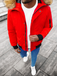 Kurtka zimowa męska z futerkiem czerwona OZONEE JS/M2019/275