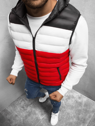 Kamizelka męska pikowana z kapturem czarno-czerwona OZONEE JS/M13075/270