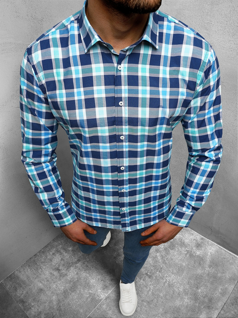 Koszula męska w kratę kolorowa OZONEE O/1122