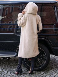 Kurtka zimowa damska długa futrzana beżowa OZONEE JS/11Z8250