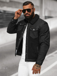 Kurtka męska jeansowa sherpa czarna OZONEE NB/MJ533NZ