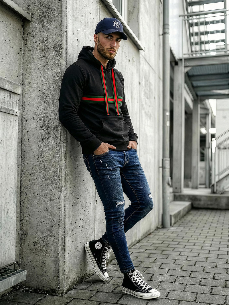 Bluza z kapturem męska czarna OZONEE JS/8B1735/3Z