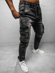 Spodnie jeansowe joggery męskie czarne OZONEE DR/TF109