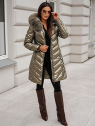 Kurtka zimowa damska długa z futerkiem złota OZONEE JS/16M9100/403Z