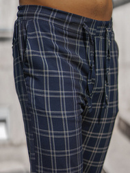 Spodnie męskie chino joggery w kratę granatowe OZONEE DJ/2288/22Z