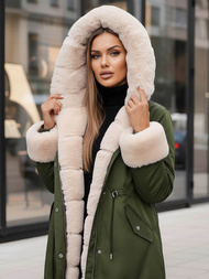 Kurtka zimowa damska z futerkiem zielona OZONEE JS/M763/136Z