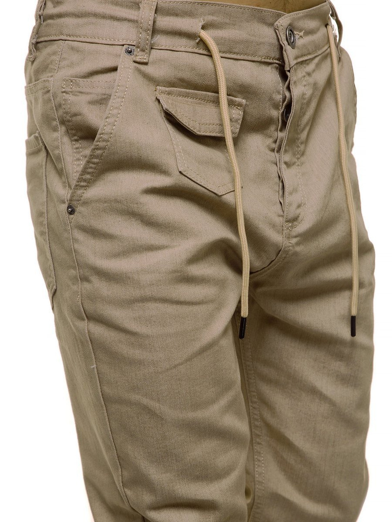 Spodnie męskie joggery jeansowe ciemno-beżowe OZONEE O/1097