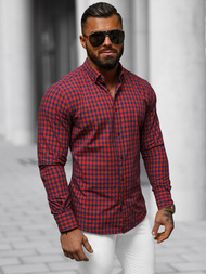 Koszula męska w kratę czerwona OZONEE O/V95