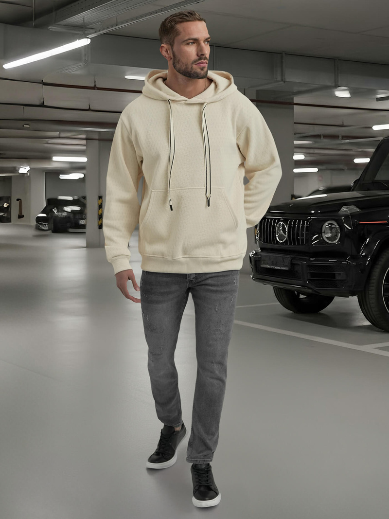 Bluza z kapturem męska ecru OZONEE O/G3065