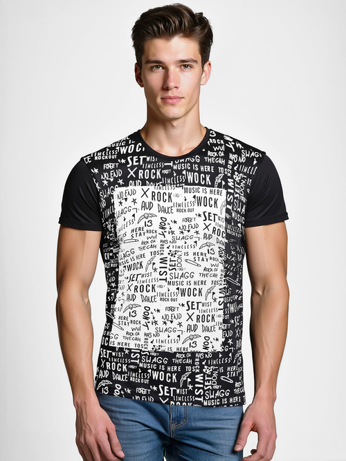 T-shirt męski z nadrukiem czarny OZONEE O/T122/3Z