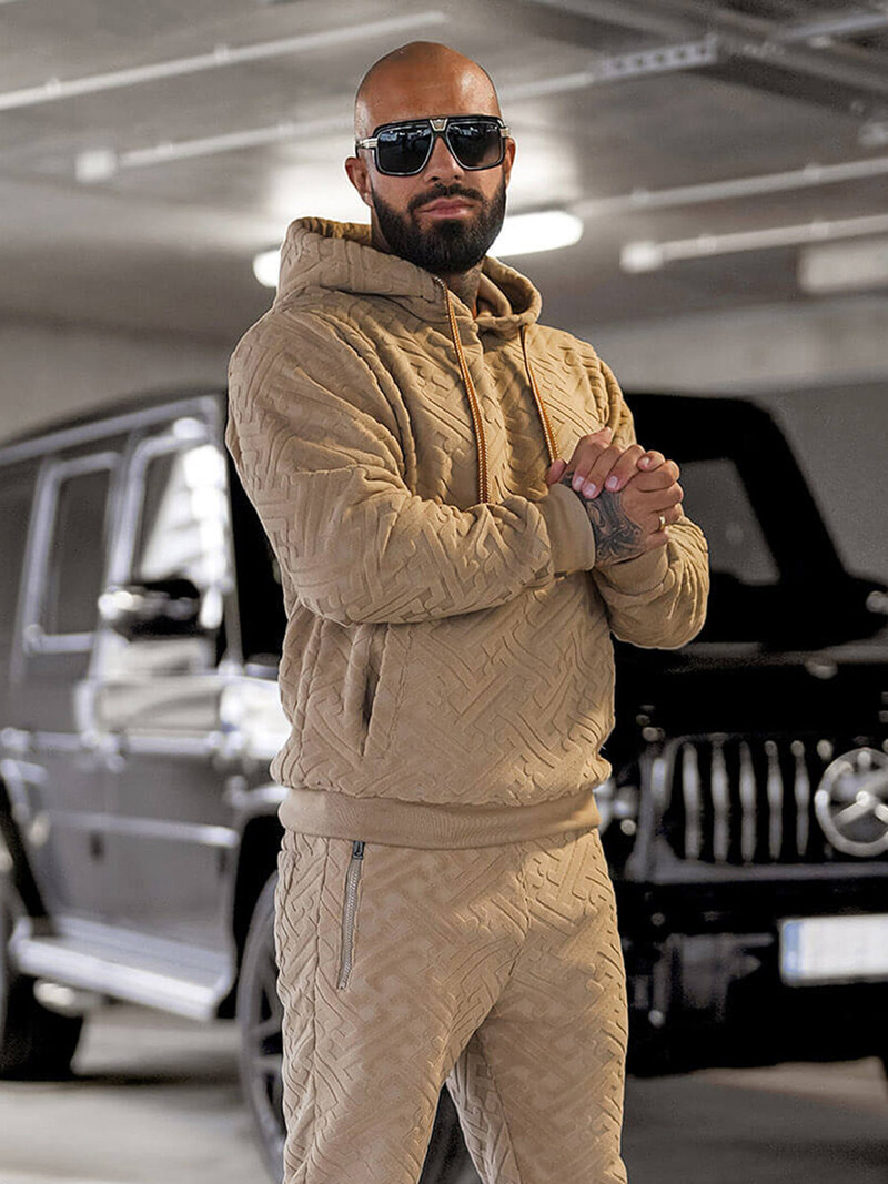 Komplet dresowy męski welurowy beżowy OZONEE O/3C390