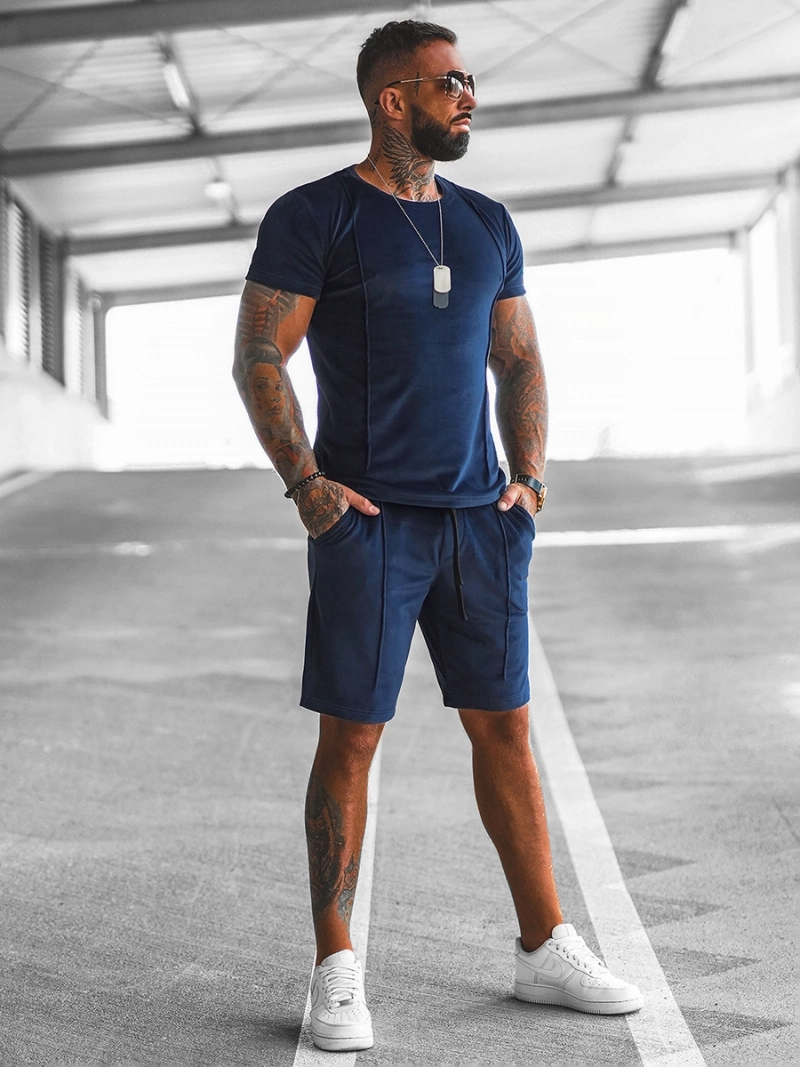 Komplet dresowy męski welurowy granatowy OZONEE O/12133Z