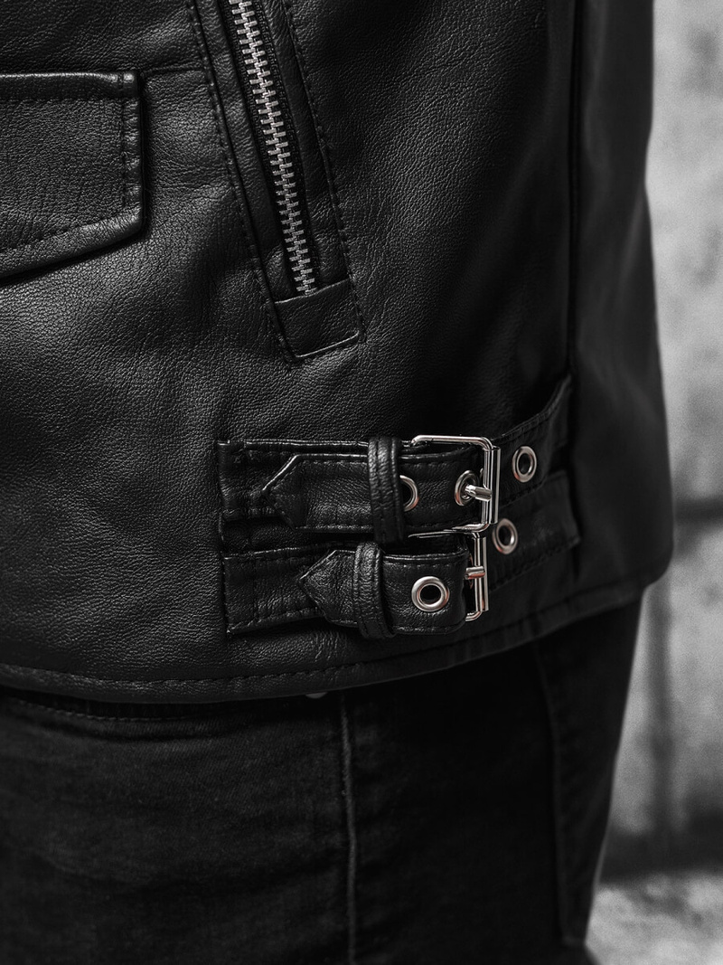 Чоловіча шкіряна куртка Чорна OZONEE JS/11Z8026