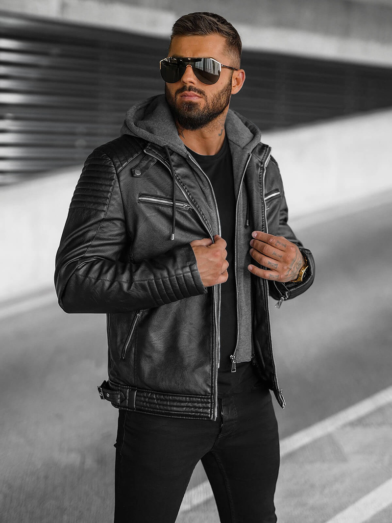 Kurtka skórzana męska czarna OZONEE JS/11Z8063