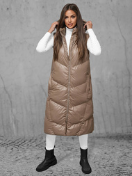 Kamizelka damska długa skórzana camelowa OZONEE JS/5M3183/84