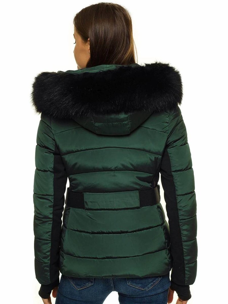 Kurtka zimowa damska z futerkiem ciemnozielona OZONEE O/DK066/38