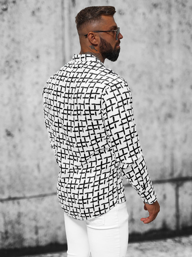 Koszula męska biało-czarna OZONEE E/9000/1Z